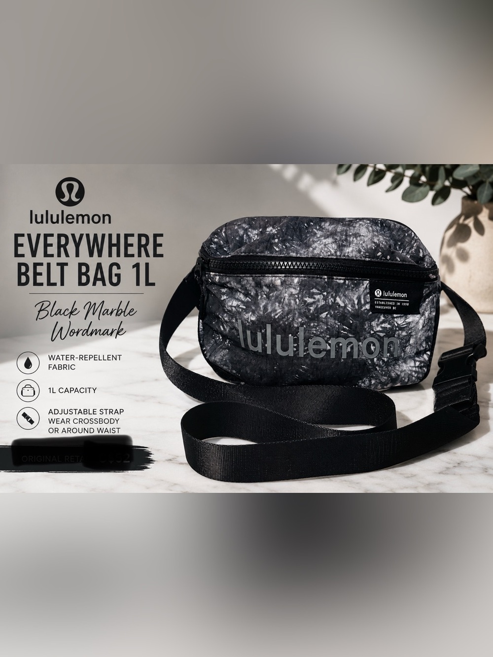lululemon athletica Black Marble Everywhere Belt Bag 1L